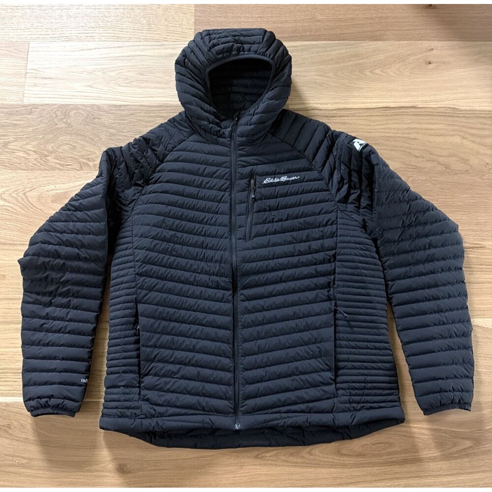 Eddie Bauer First Ascent EB 800 Down Jacket Men XL Black Hooded Full Zip Outdoor